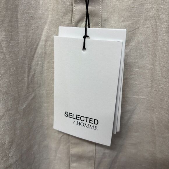NWT Selected Homme Men Long Sleeve Button Shirt Size 16.5 Linen Blend D029 -15 - Picture 7 of 16